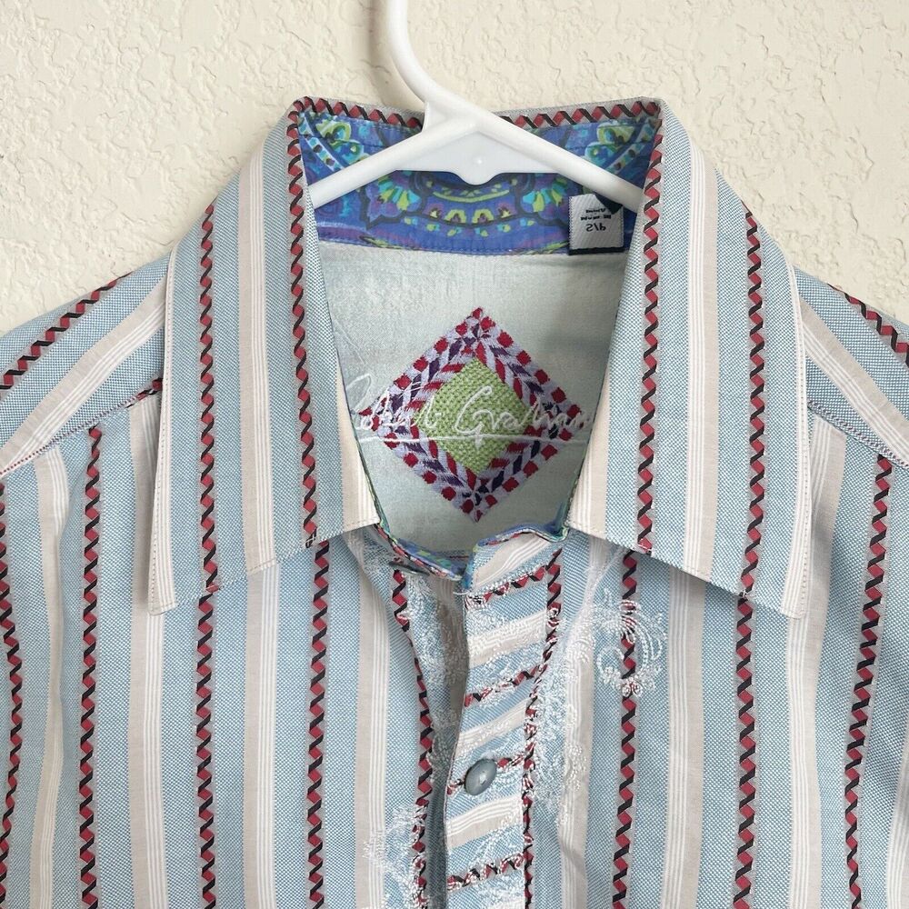Robert Graham Men’s Small Blue Striped Button Up Long Sleeve Dress Shirt Flip Cu - Picture 7 of 12